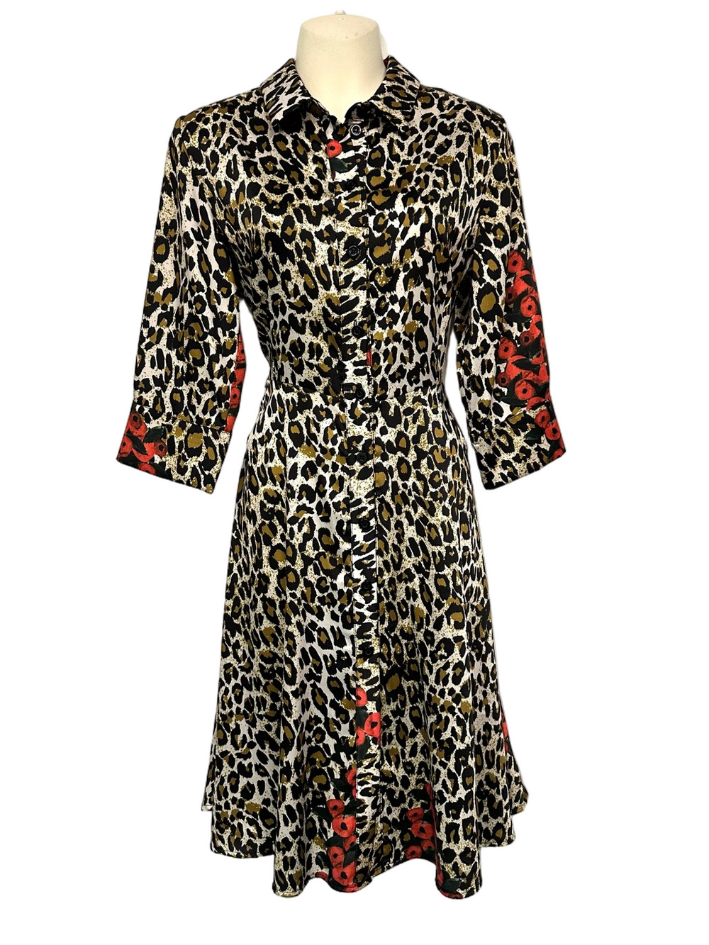 La Fée Maraboutée Leopard Floral Shirt Dress Size 38 Medium Statement